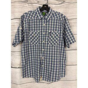 Mens Timberland Blue Plaid Short Sleeve Button-Up Shirt Size L